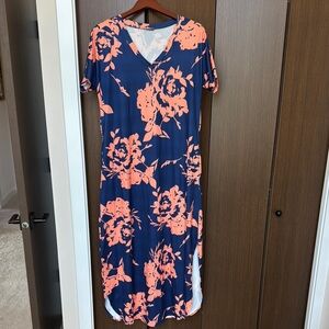 Floral Maxi Dress - Navy and Coral